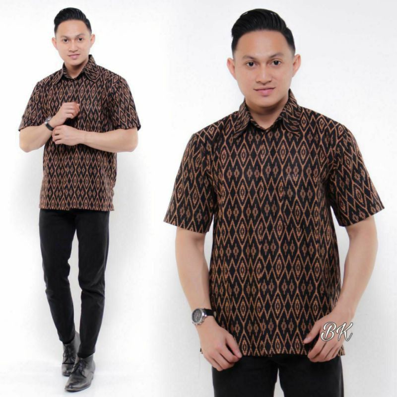 BSWART Batik HRB026 kenongo Hem Pendek anjani biru Pekalongan M L XL Batik Pria MURAH Modern Grosir-Songket cklt.