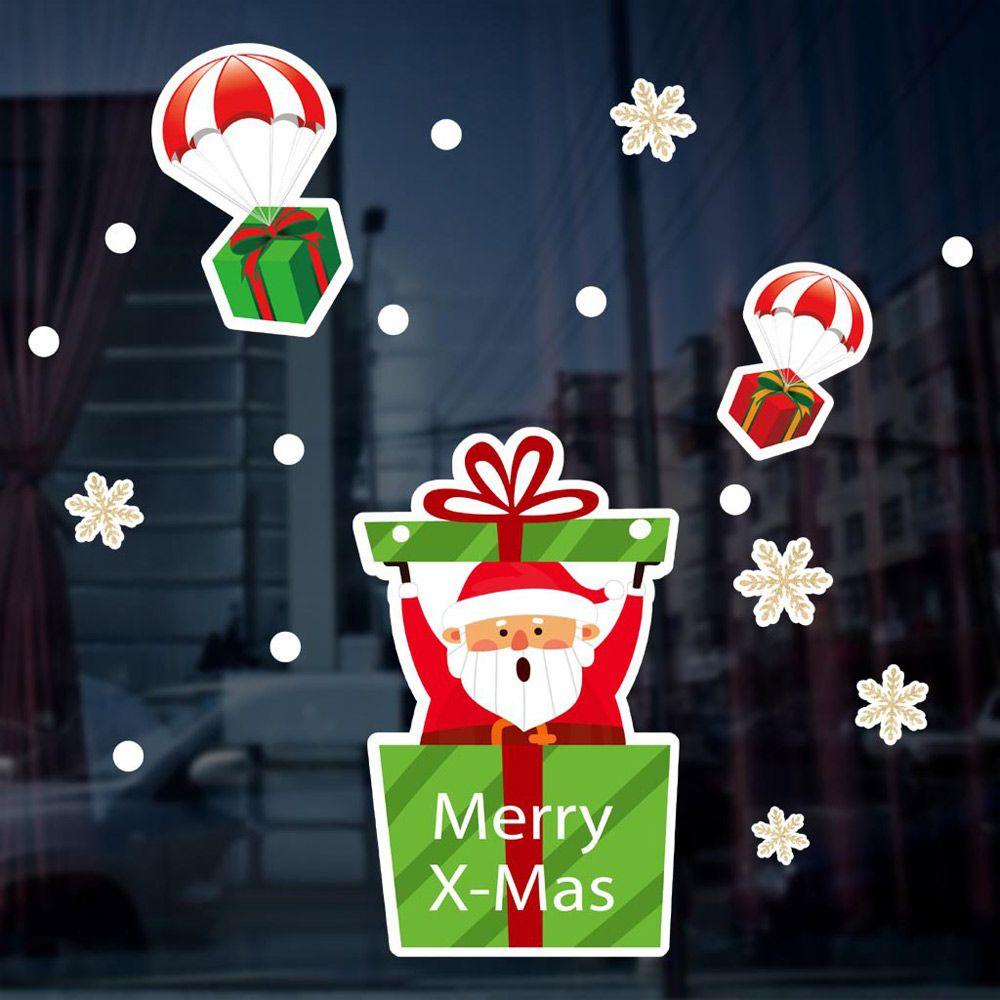 R-flower Christmas Wall Sticker Vinyl Perekat Diri Dekorasi Rumah Santa Clause Rusa