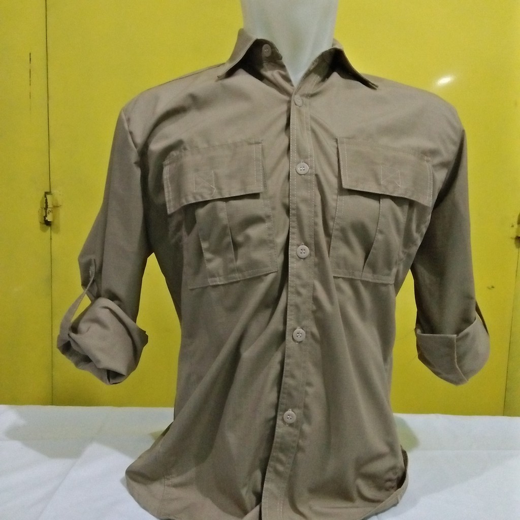 kemeja pdl/lapangan tan ripstop cotton panjang