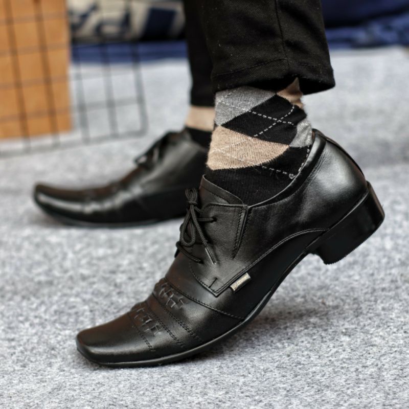 SHAMAK BLACK Sepatu Pantofel Pria Hitam Kulit Asli Pentopel Formal Casual Kantor Kondangan Original