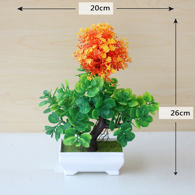 Kunataruma Pot Tanaman Mini Hias Bunga Plastik Artificial Daun Rambat Dekorasi Monstera Kering-Orange