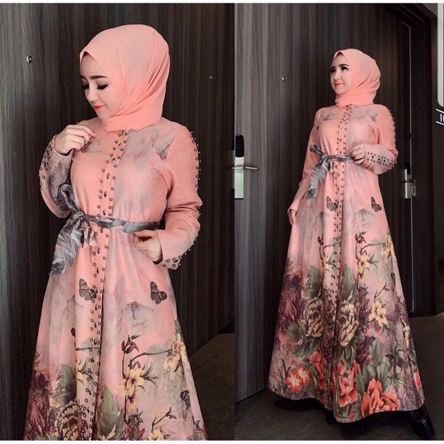 Gamis suede flower import