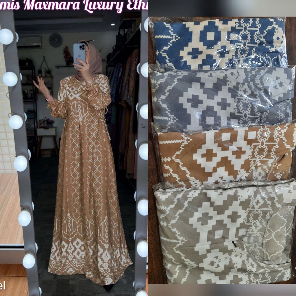 Maxmara Lux Ethnic  - Gamis Terbaru Maxmara Lux  Premium Dress Wanita Lengan Panjang Maxi Dress Kekinian LD 110 cm