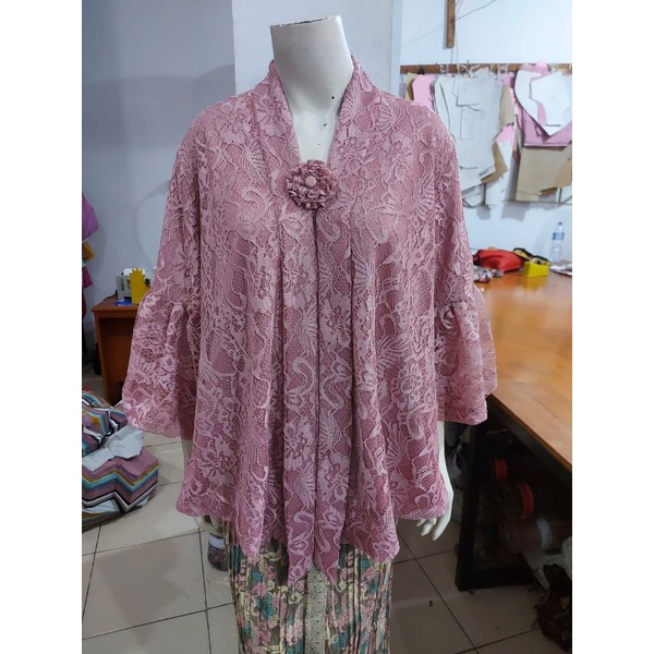 (BrBlJMB) Kebaya floy JUMBO BROKAT tangan BALON glitter KeroncongBusana-Dusty Pink