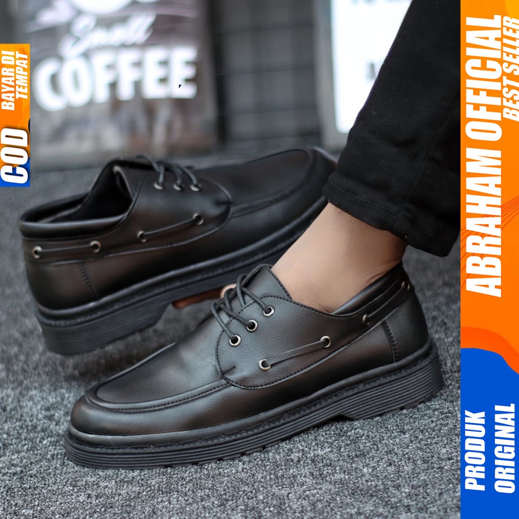 Sepatu Formal Pantofel Docmart Kerja Hitam Pria Abraham Lulja