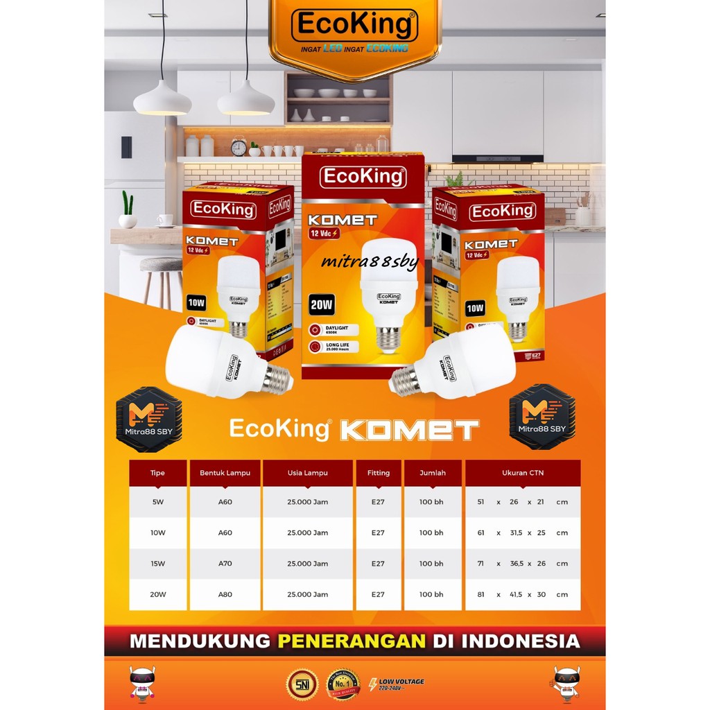 Mitra88sby Lampu bohlam led  DC aki 12v ecoking komet