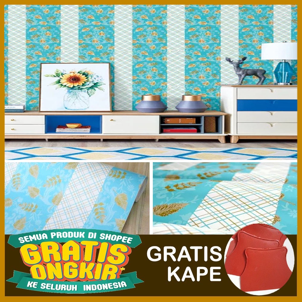 [GRATIS KAPE] Wallpaper Dinding / Supplier Wallpaper Stiker Dinding Salur Daun Emas [COD]