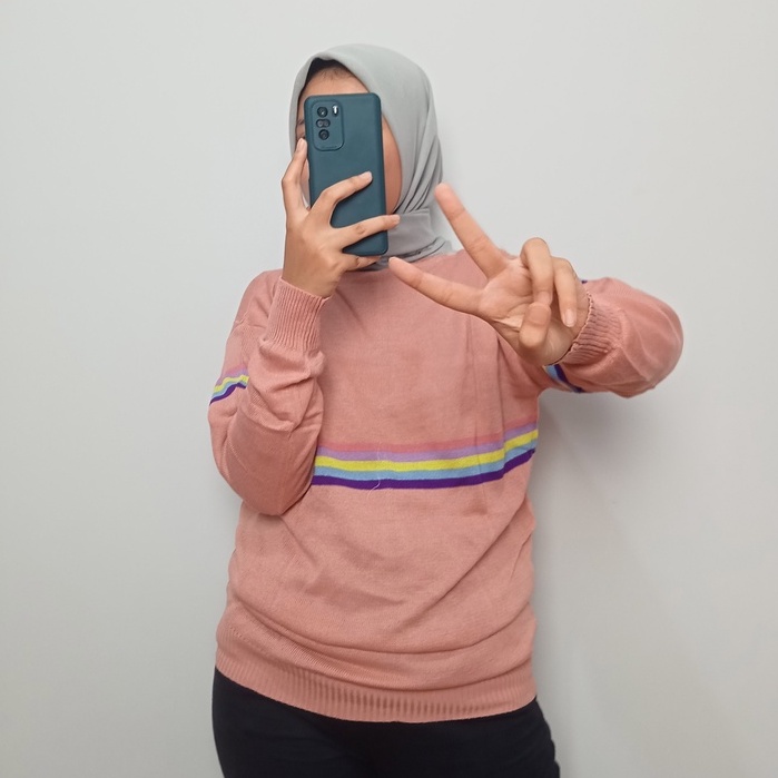 Sweater Wanita Rajut Turtleneck Rainbow Meilina HOPYLOVY SALE | Sweater Rajut| Outer Rajut