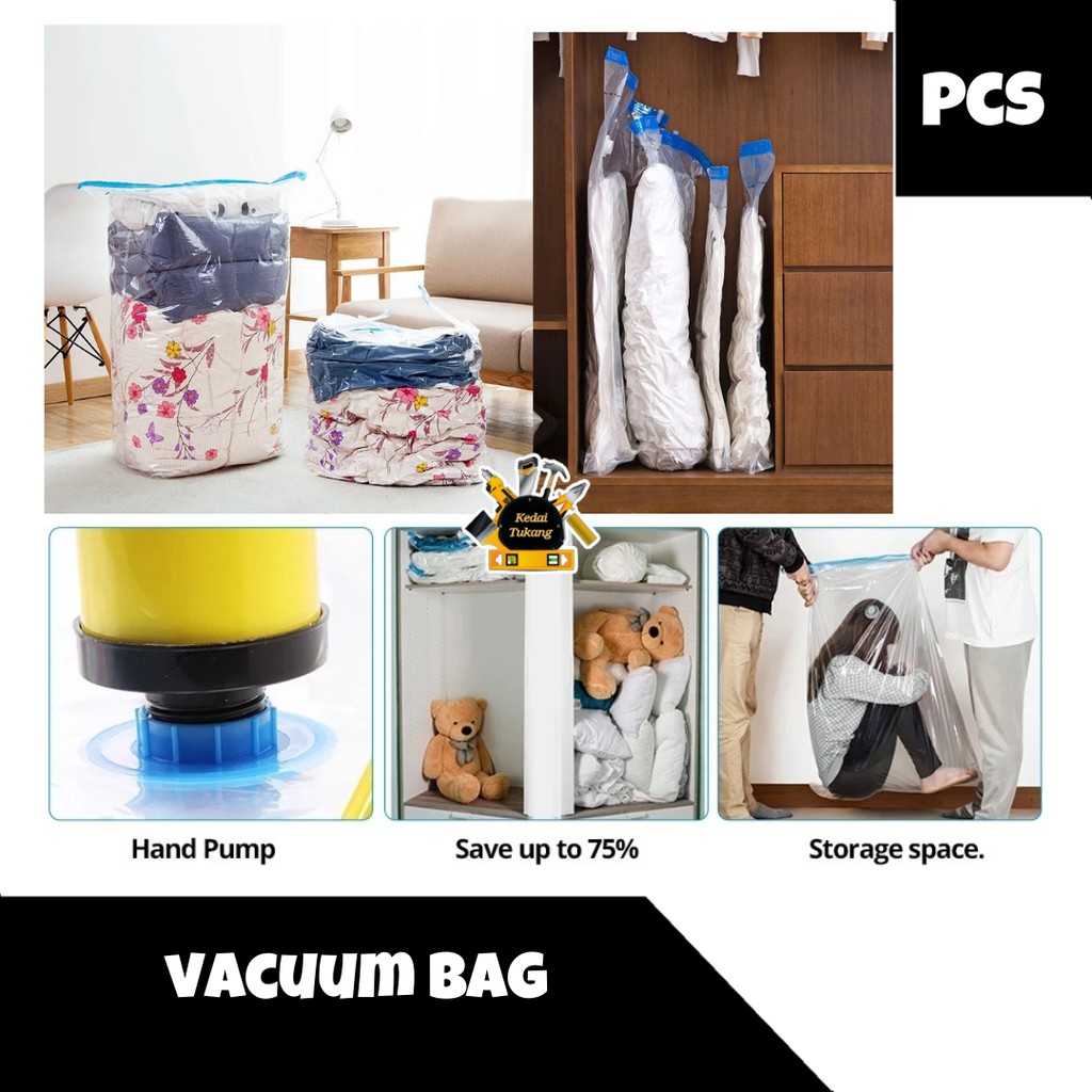 KEDAI TUKANG - Vacuum Bag Vakum Tas Penyimpanan Baju Pakaian Selimut Bed Cover Vacum Plastik Boneka