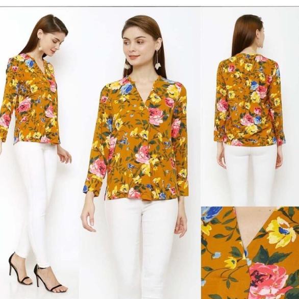 QYS Blus popover mustard floral .