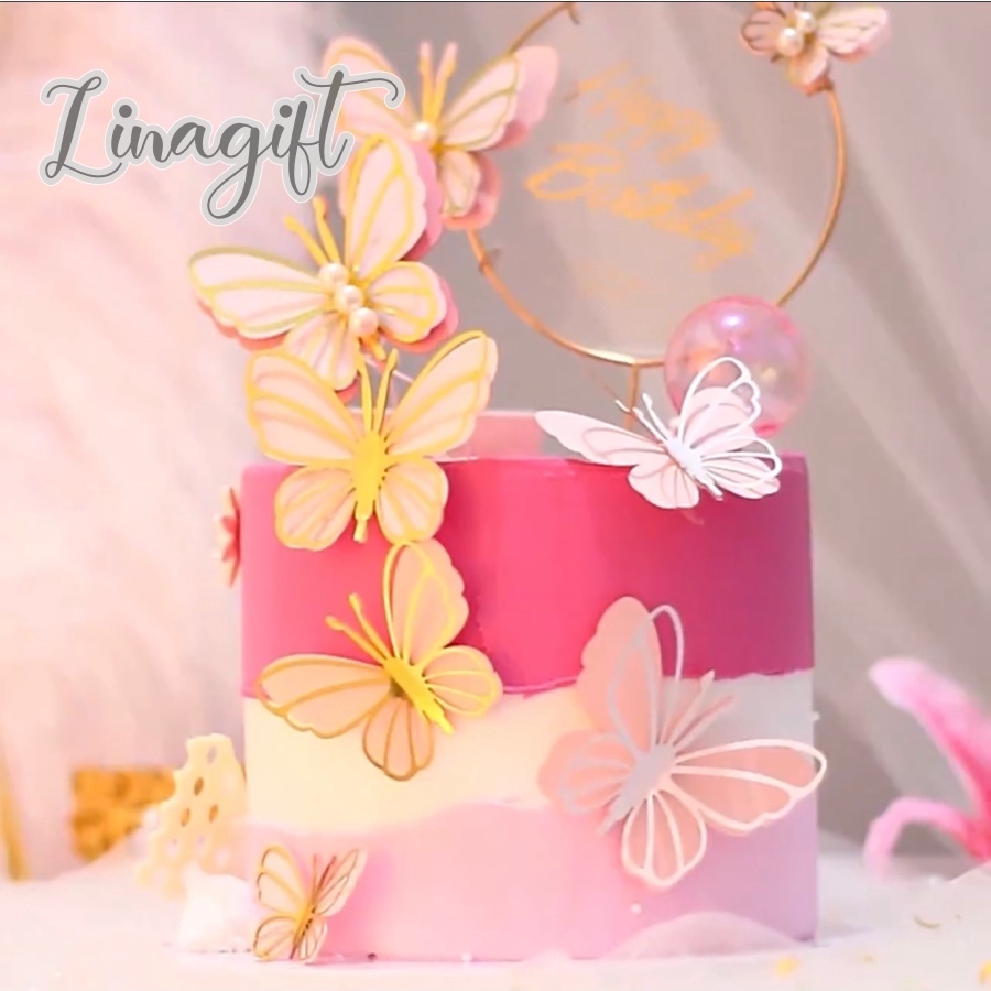 ( Set 3 Pc ) TOPPER CAKE BUTTERFLY / TOPER KUE KUPU - KUPU / HAPPY BIRTHDAY CAKE DECORATION SUPPLIES AESTHETIC / HIASAN BUKET BUNGA / AKSESORIS BOUQUET FLOWER / FLOWER WRAPPING / ACCESORIES KERTAS BUNGA / ESTETIK AEUSTHATIC