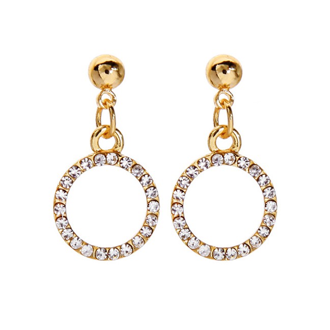 LRC Anting Tusuk Fashion Golden Geometric Circle Stud Earrings D91443