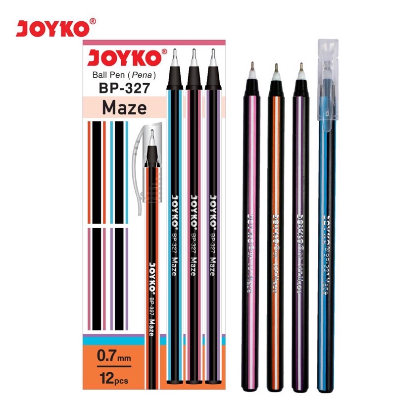 

( 12 pcs ) Ball Pen Maze / Pulpen lilin murah / Pena tinta warna hitam Joyko BP-327 isi 12 pcs