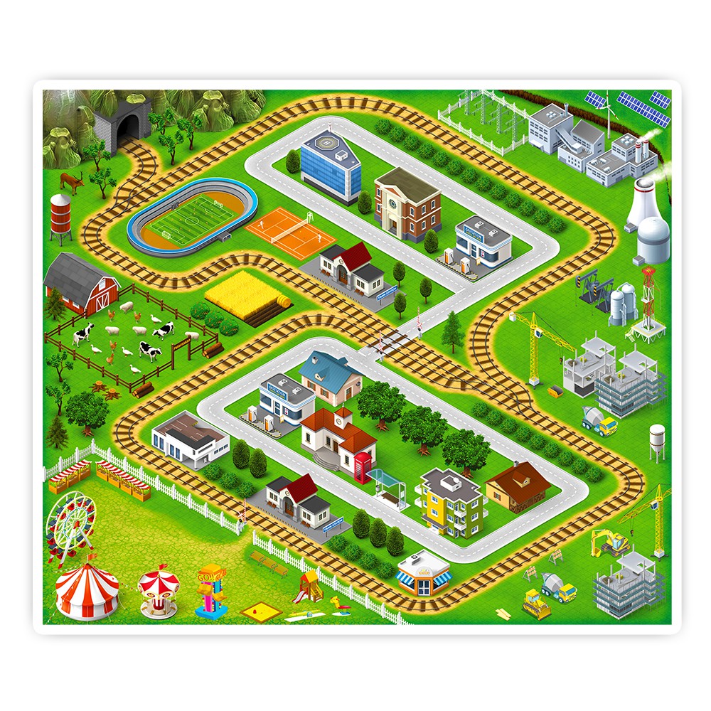 PLAYMAP JALANAN MOBIL MAINAN MOTIF REL KERETA INDUSTRI