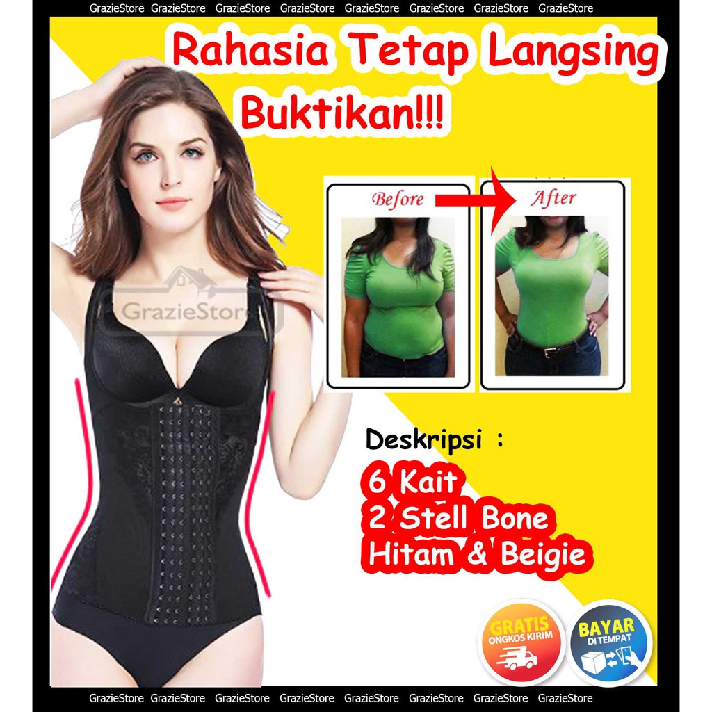 COD || Korset Pelangsing Korset Pengait 6 Rows Hooks Waist Cincher Body Shaper Pembakar Lemak