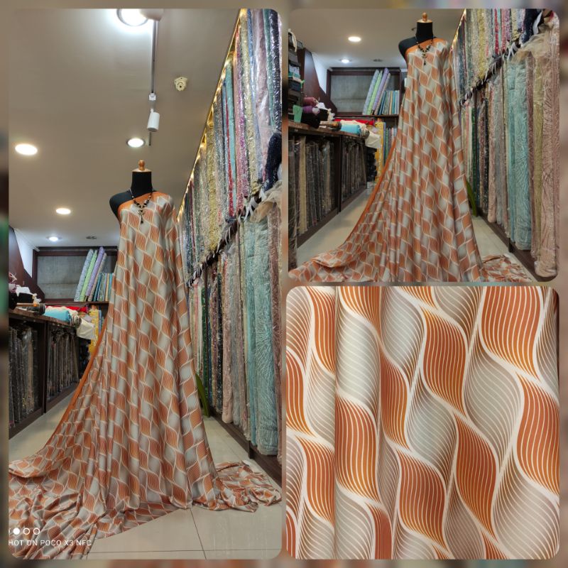 Kain Sutra Silky Motif Geometric Orange