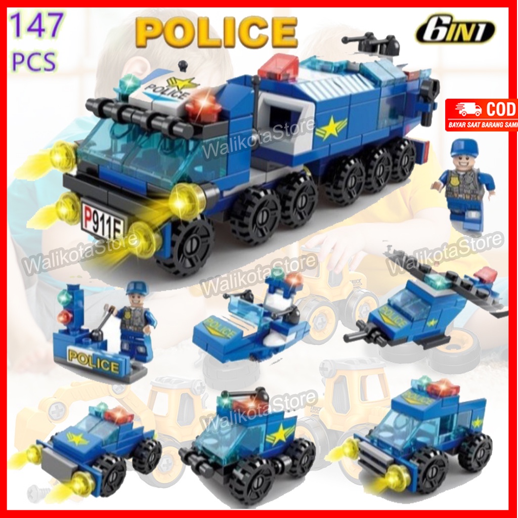 Mainan Balok Edukasi Lego Anak 6in1 Bentuk Polisi Pemadam Kebakaran Tentara Konstruksi Melatih Kerja