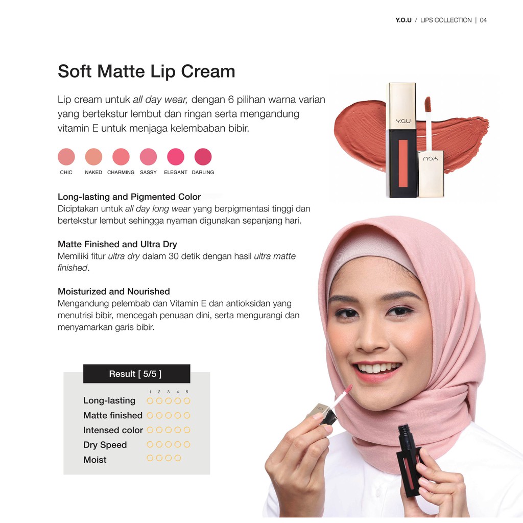 Lipstik/Lip Tint/Lip Gloss/Lip Liner/Lip Cream You Soft Matte Finished  Smooth Texture  Vitamen E