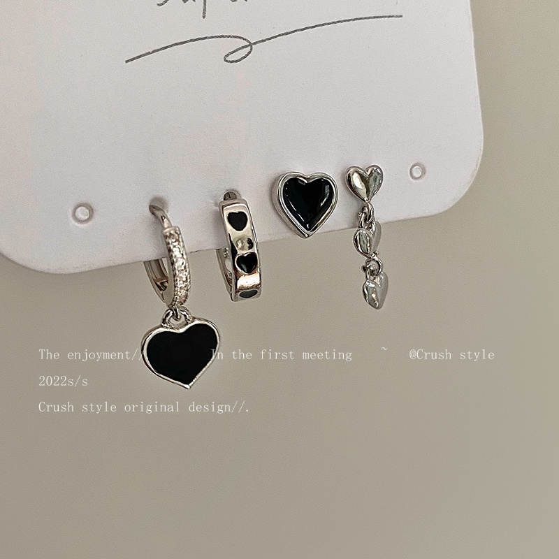 AY(CN) Set Anting Rantai Desain Hati Cherry Aksen Kristal Warna Silver Gaya Korea Untuk Wanita