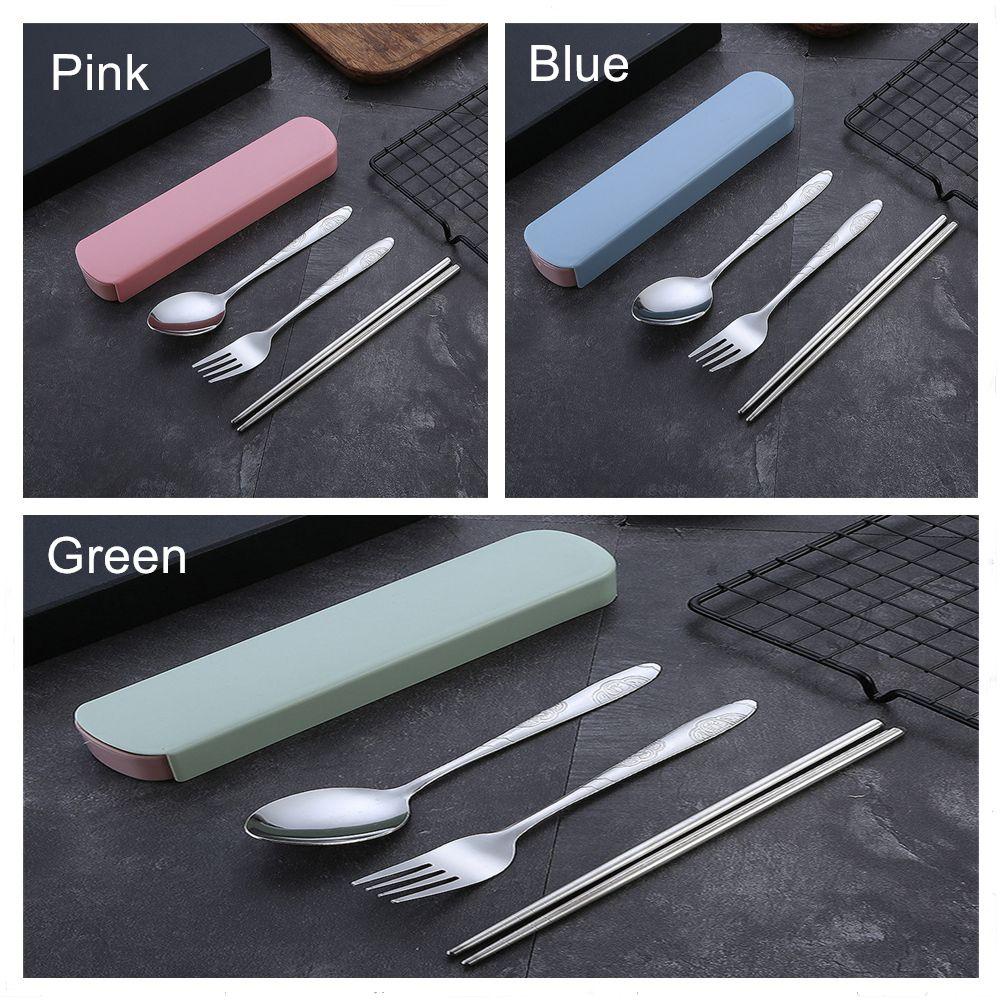 Populer 3PCS Sendok Garpu Set Travel Portable Garpu Sendok Sumpit Tempat Penyimpanan Cutlery Set