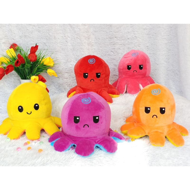 Boneka Gurita Octopus Doll Bisa Bolak Balik Cumi Ekspresi Rainbow Pelangi/Boneka octopus ukuran M