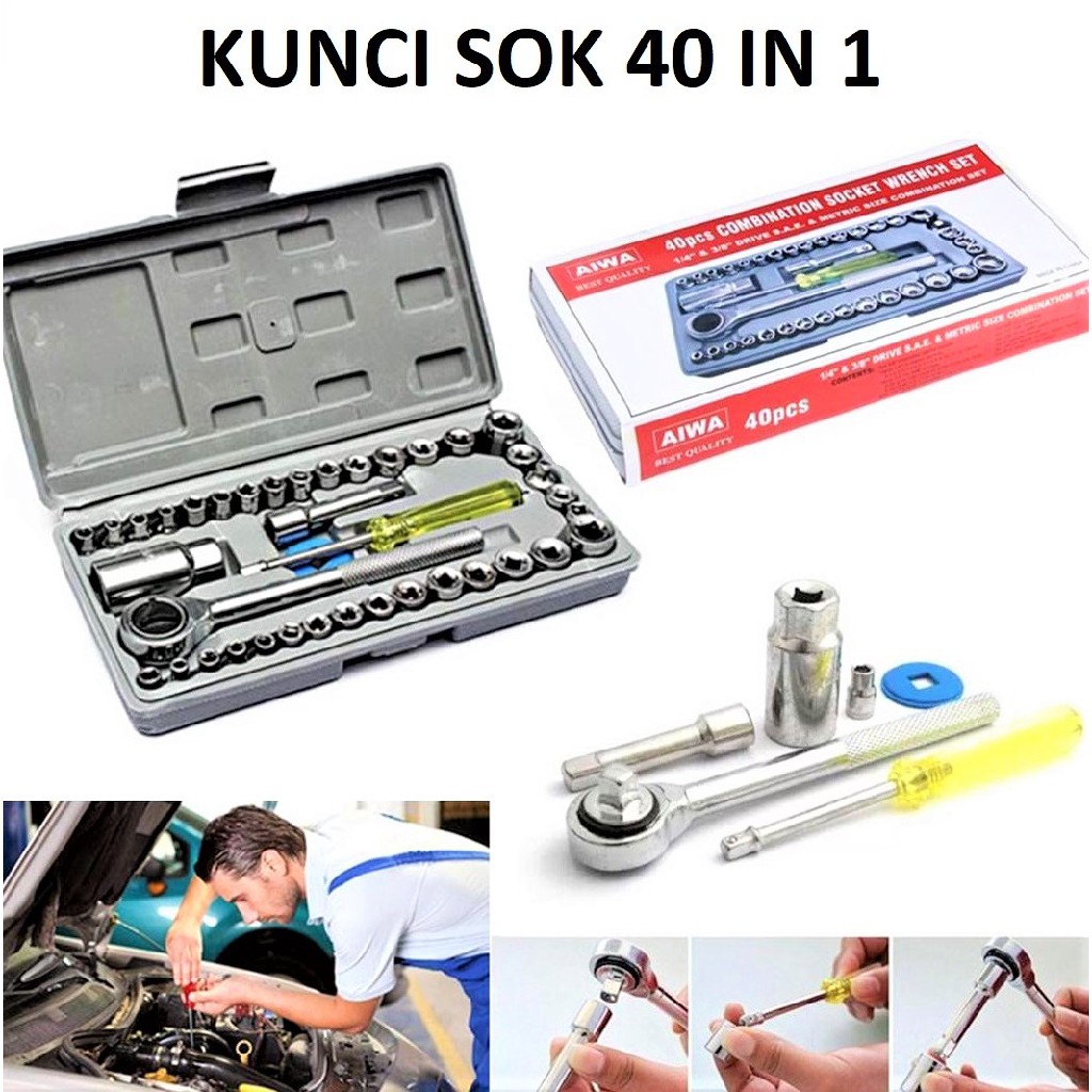 Aiwa Kunci Pas 40 Pcs Multipurpose Combination Socket Wrench Set