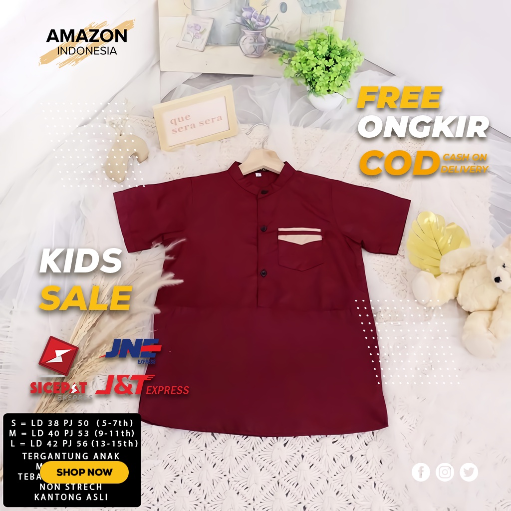 FASHION MUSLIM PAKAIAN BAJU KOKO ANAK LAKI LAKI COWOK MAROON LENGAN PENDEK TRENDY TOYOBO PREMIUM ORIGINAL