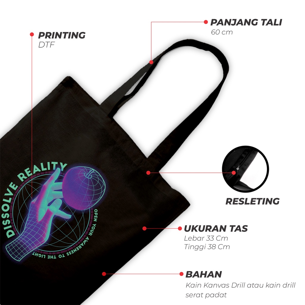 Sevine Totebag Fashion Tas Tote Bag Hitam Resleting Pria Wanita Laptop Kuliah Retro Vaporwave - HVW13