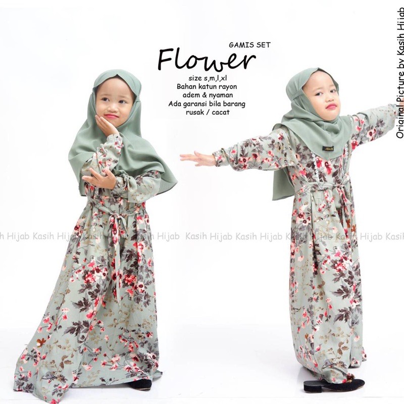 Gamis anak murah/Gamis anak katun rayon/Gamis anak flower by kasihhijab (Gamis saja)