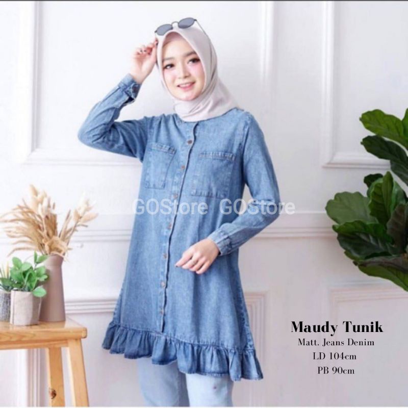 TUNIK JEANS WANITA TERBARU BUSUI FRIENDLY FIT BIG XL | TUNIK DENIM WANITA KEKINIAN