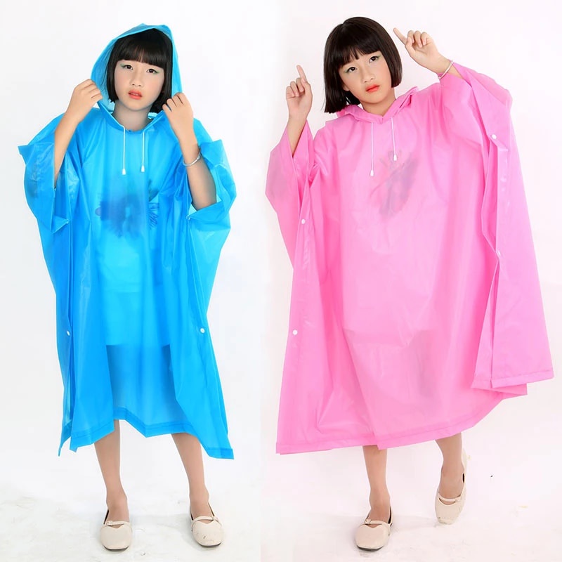 Jas Hujan Anak Waterproof Bahan EVA Tebal Poncho/ Jas Hujan Mantel Korea + Hoodie Semi Transparan Anti Air / Jubah Kelelawar Musim Ujan Untuk Motor Anti Basah / Children Raincoat Lightweight Unisex Reusable Laki Laki Perempuan  Model Poncho