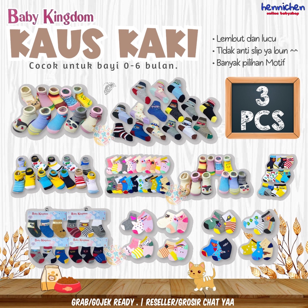 PROMO MURAH 3 Pcs Kaos Kaki baby KINGDOM newborn size 0-6 Bulan