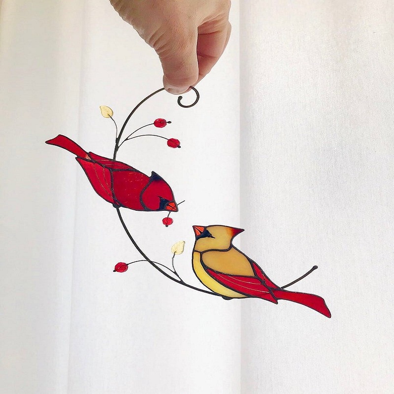 [ Red Bird Crafts Acrylic Pendant Ornaments ][ Wall Hanging  Wind Chimes Decor ][ Stained Glass Window decoration ]