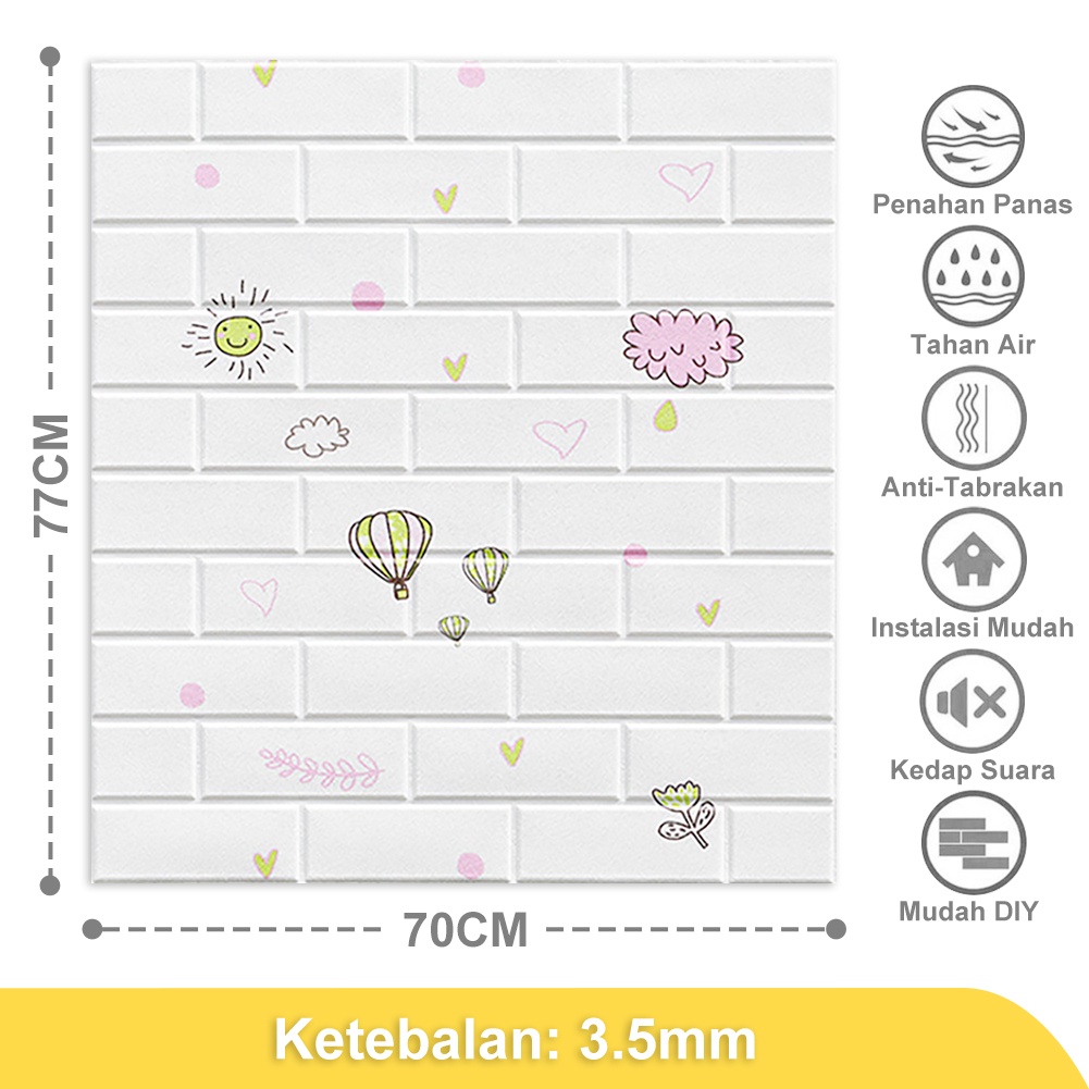 Wallpaper Dinding Foam 3D Dekor Kamar Motif Batu Bata Wallpaper High Quality-Ballon(3.5mm)