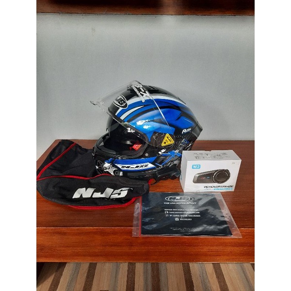 Paket Bundle Helm NJS ZX1 Rush Blue + dan Intercom Maxto M2