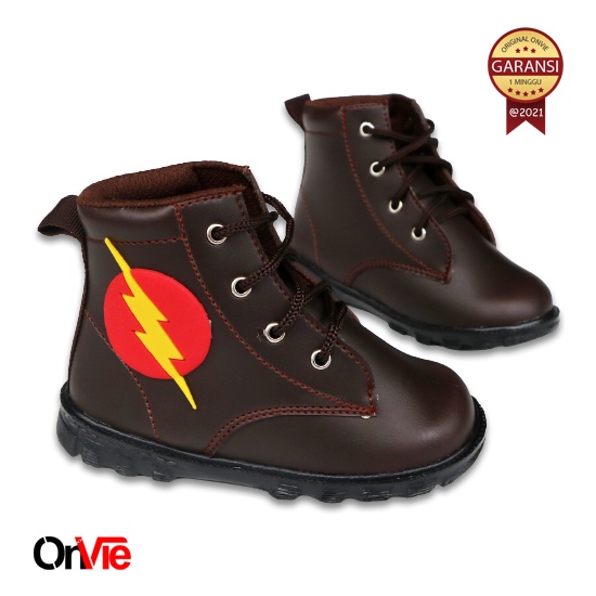 Sepatu Anak Boots Formal Pria Original Kulit Motif Super Hero Flash