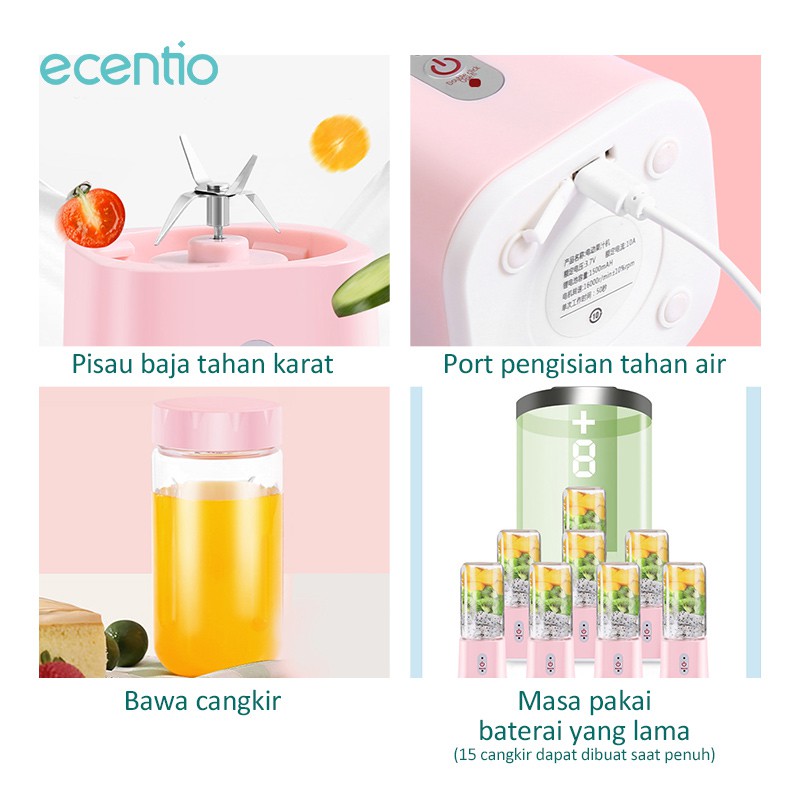 ecentio blender mini portable juicer portable/ jus Portable Blender Juicer botol vitamer 8/6 mata Pisau