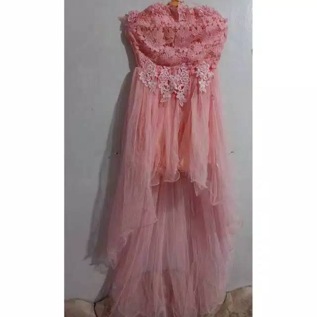 Dress pesta pink gaun pesta pink gaun brukat pesta gaun bridesmaid dress party dress