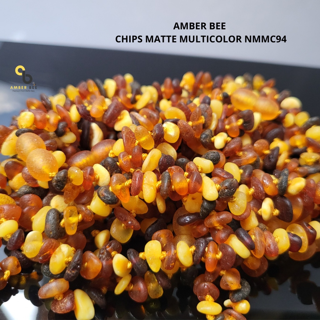 Kalung Amber 100% Baltic Premium Matte Multicolor Chips By Amber Bee NMMC94