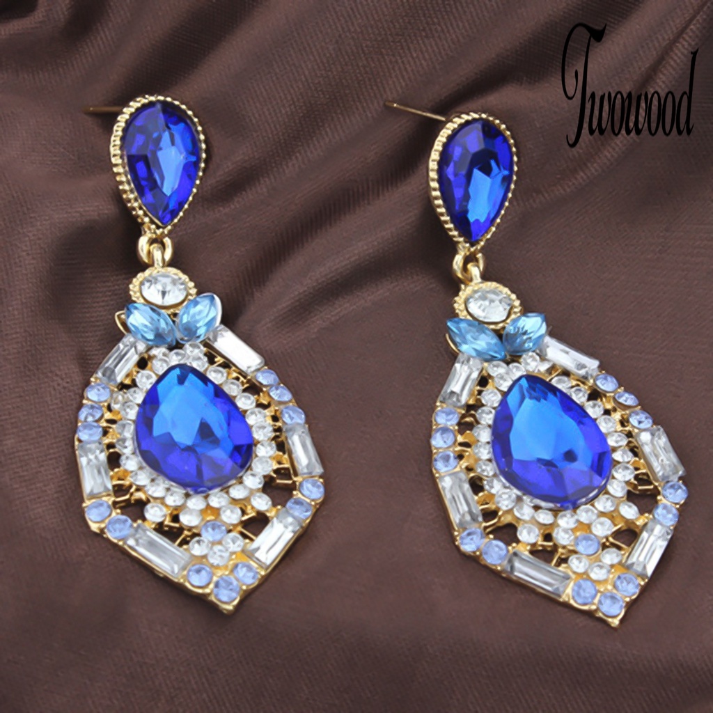 Anting Juntai Bentuk Teardrop Bahan Zinc Alloy Aksen Berlian Imitasi Untuk Wanita