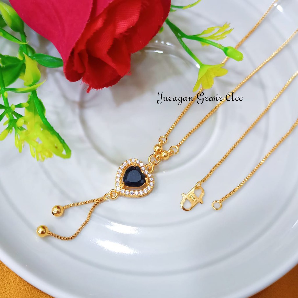 TITANIUM Kalung Model Love Permata Hitam Berlian Mewah Simple Gaya Elegan Anti Karat