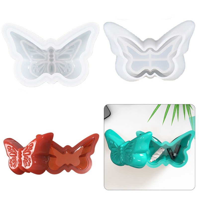 Glitter Butterfly Storage Box with Lid Epoxy Resin Mold Bowl Dish Jewelry Holder Casting Silicone Mould DIY Crafts Ornament Mold