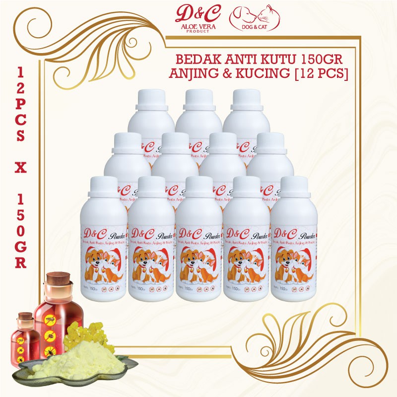 D&C Grosir Bedak Anti Kutu Anjing & Kucing 12 Pcs - 150 Gr