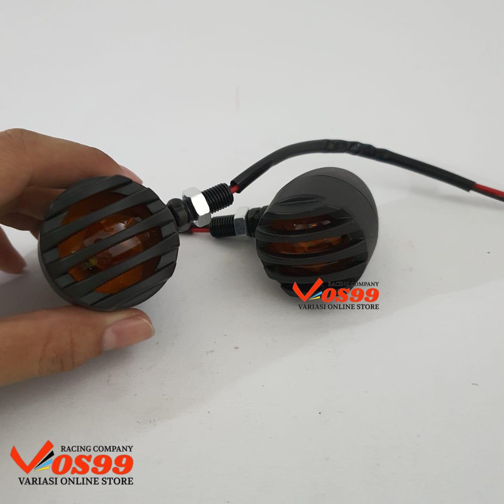 Lampu Sen Tralis Bahan Full Besi Motor Clasic Model Tralis Japstyle Warna - Hitam Universal