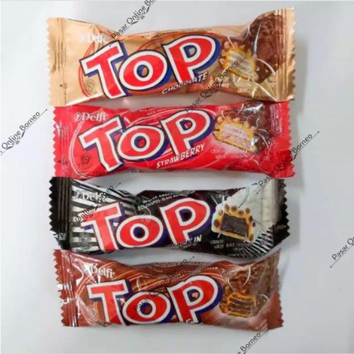 Delfi Top Cokelat Strawberry Black In White Wafer