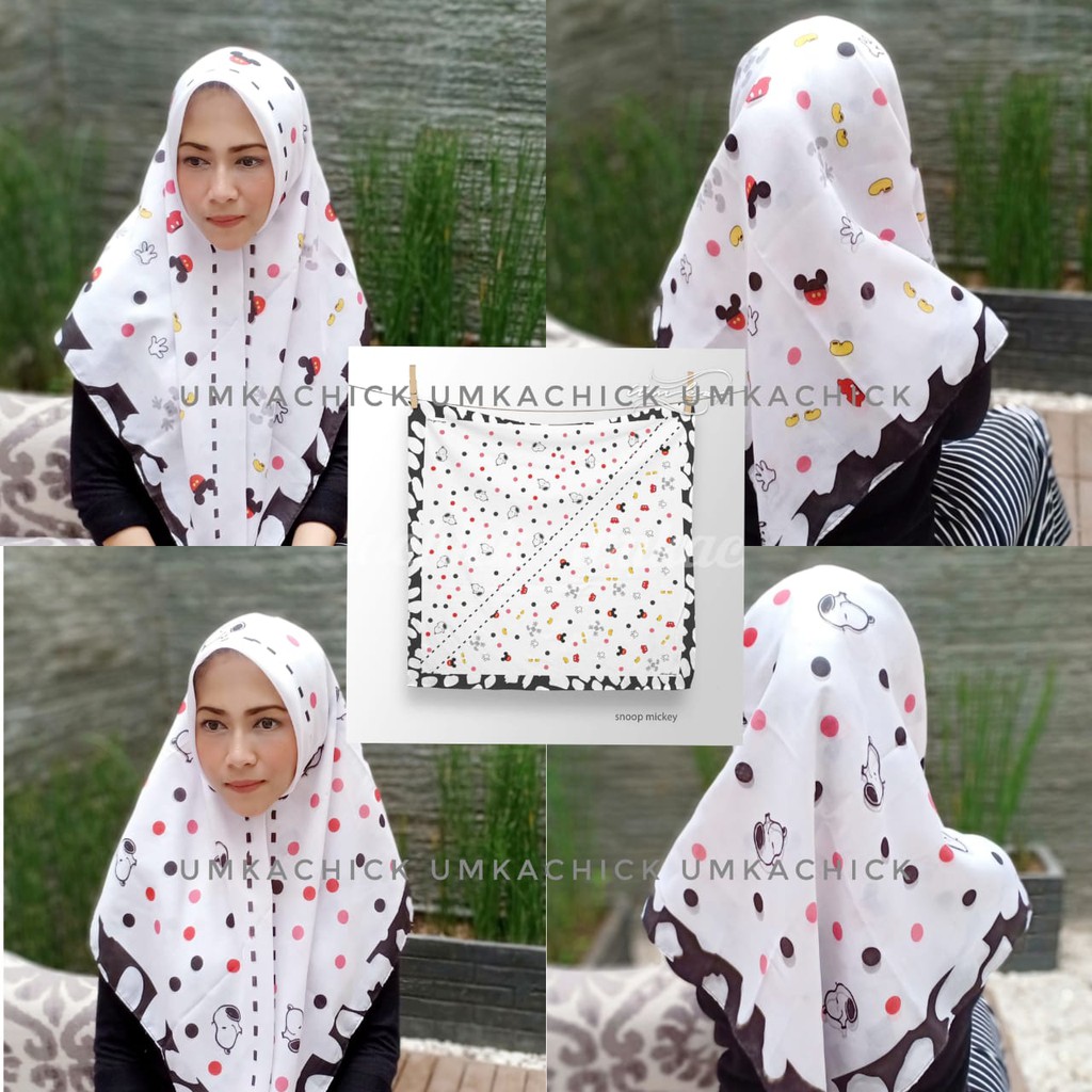 Hijab Mickey Scarf Yellow Kerudung Segi Empat Motif Voal Printed