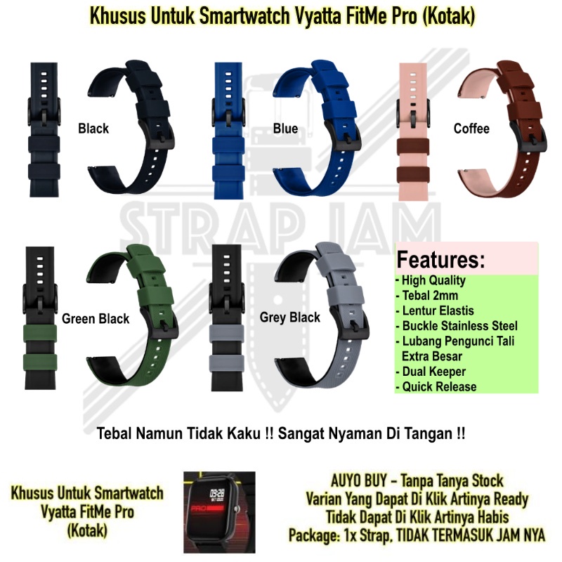 HNN Tali Jam Tangan Vyatta FitMe Pro Kotak - Strap 20mm Rubber Lentur Nyaman