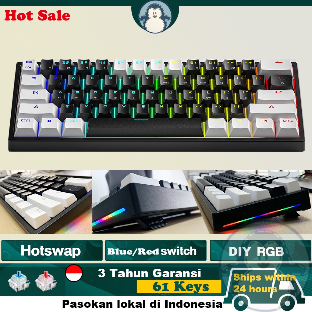 Jual LEAVEN K620 keyboard mechanical gaming rgb murah typec blue