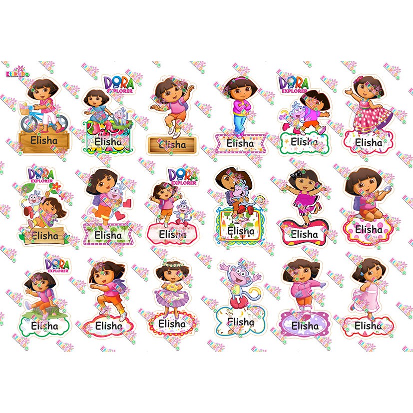 

LABEL NAMA DORA THE EXPLORER 72 STIKER - WATERPROOF - 2 Nama DE1M2