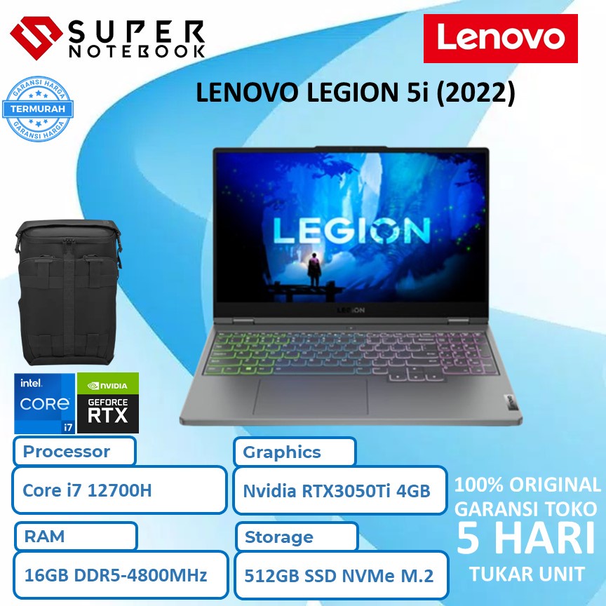 laptop lenovo legion 5i 15  2022  core i7 12700h ram 16gb 512ssd rtx3050ti 4gb w11 ohs 15 6fhd 165hz